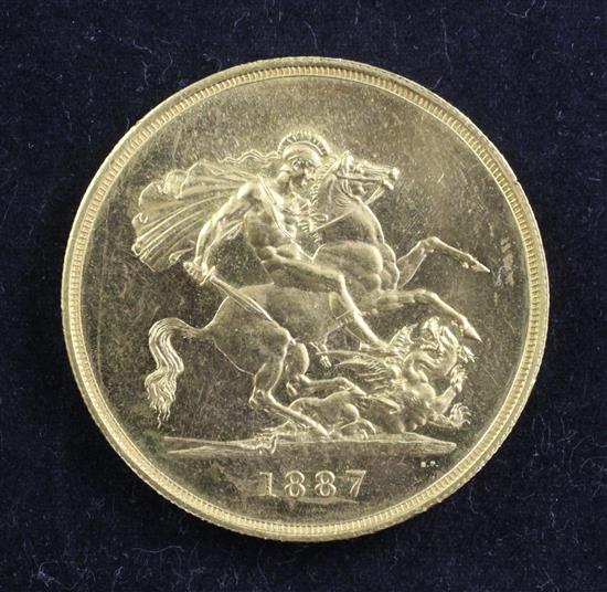 A Victoria Jubilee gold five pounds, 1887,